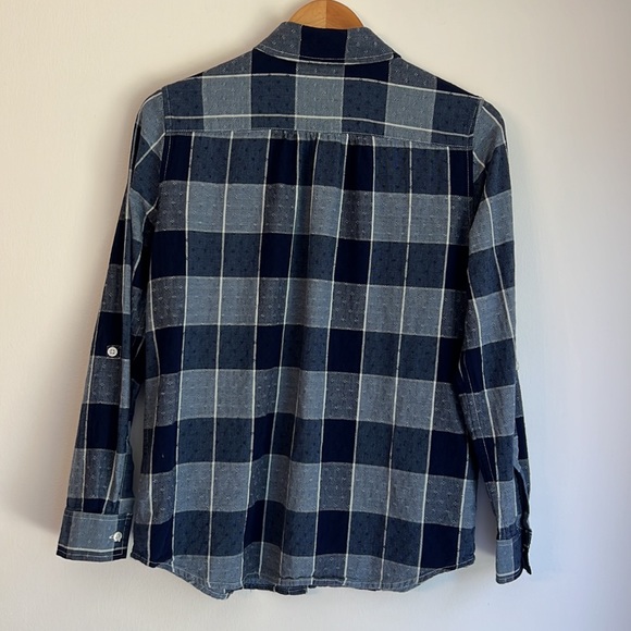 Lands' End Blue Plaid Button Down Blouse Long Sleeve Shirt Cotton Small 6-8 - Picture 5 of 14